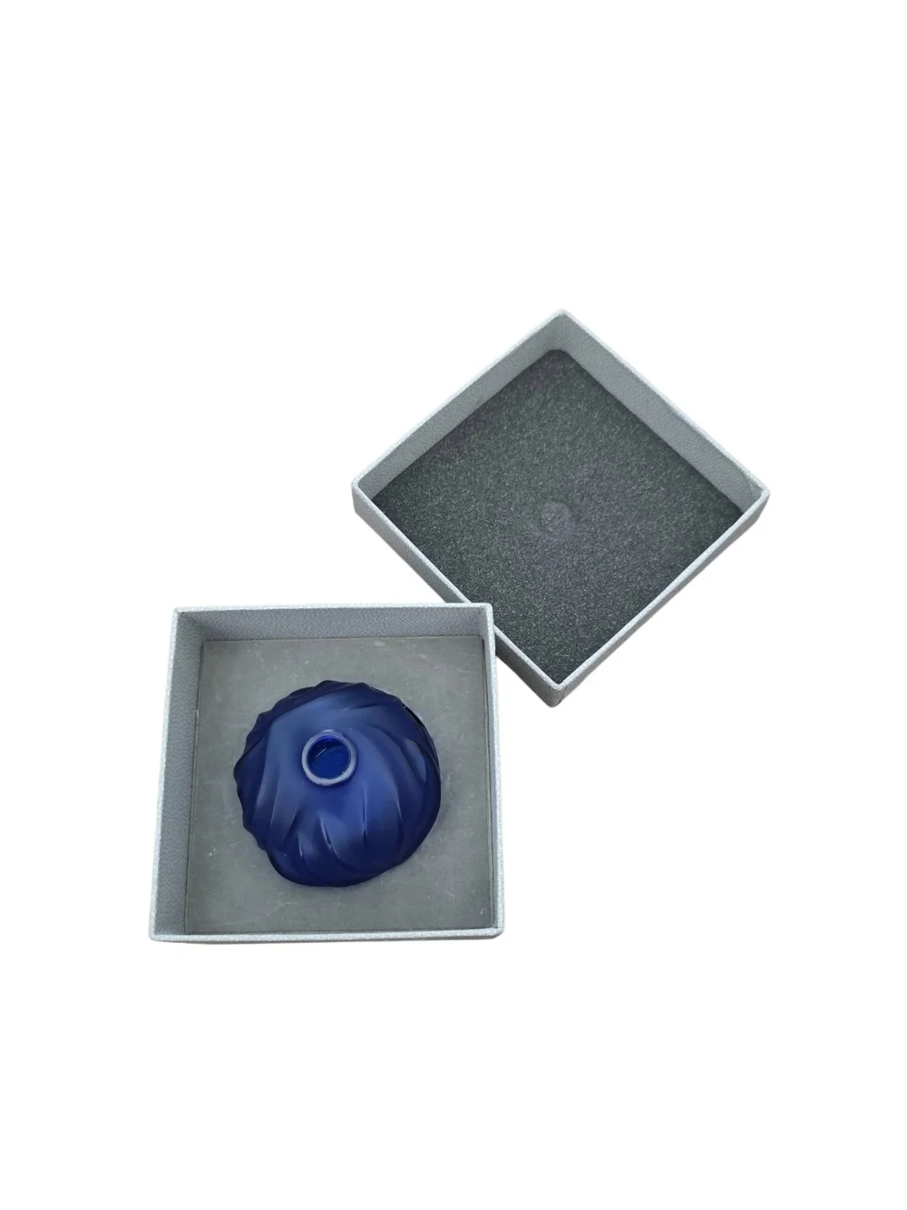 Lalique France Crystal Royal Palm Soliflore Bud Vase Cobalt Blue Signed Vintage